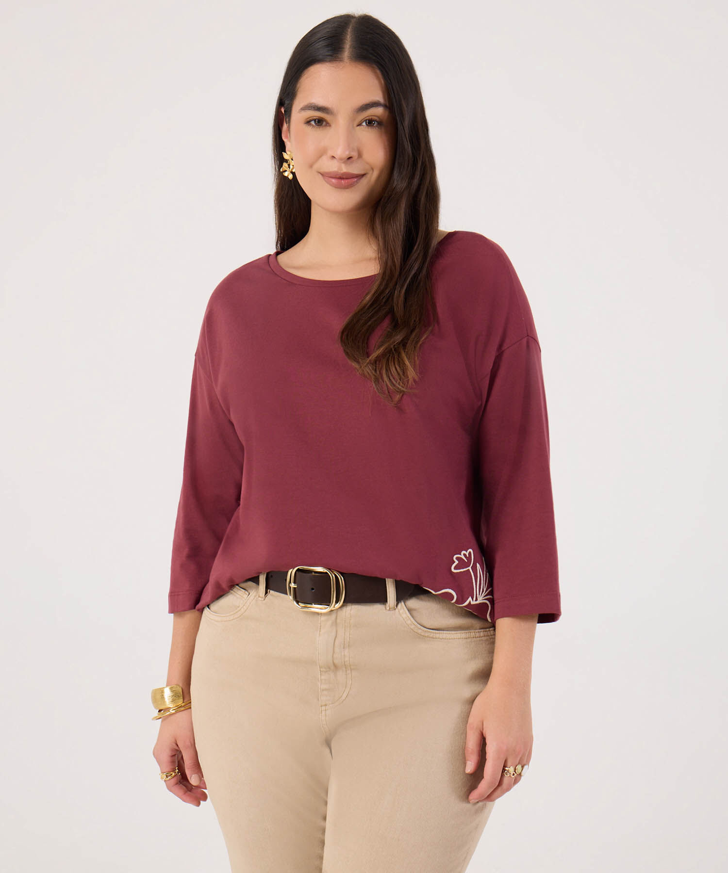 Camiseta Bordada Para Mujer Curvy
