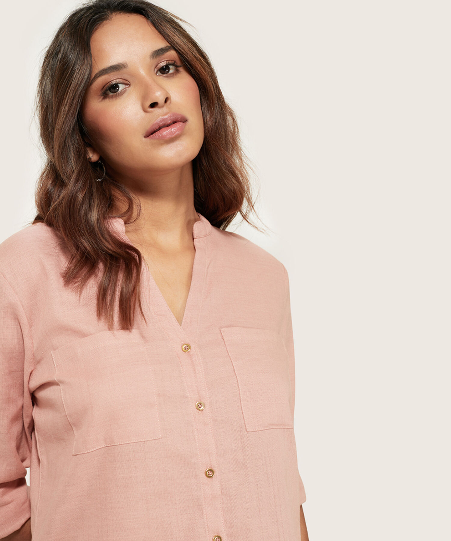 Blusa Manga ¾ en Efecto Lino