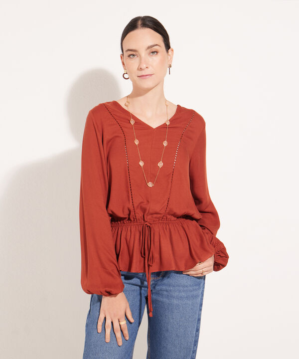 Blusa Escote V Manga Larga Unicolor