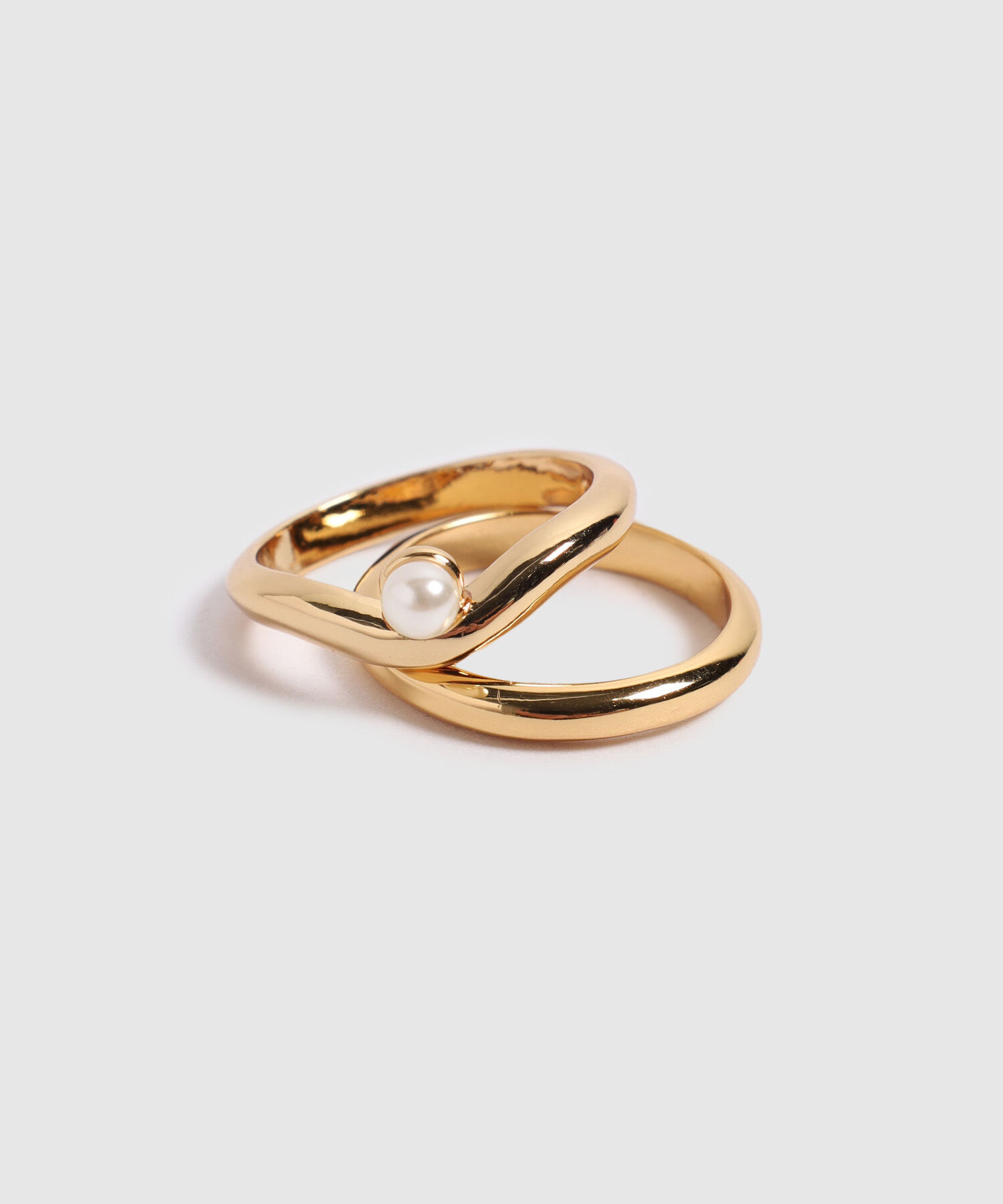 Set de Anillos con Perla y Diseño Minimalista Para Mujer