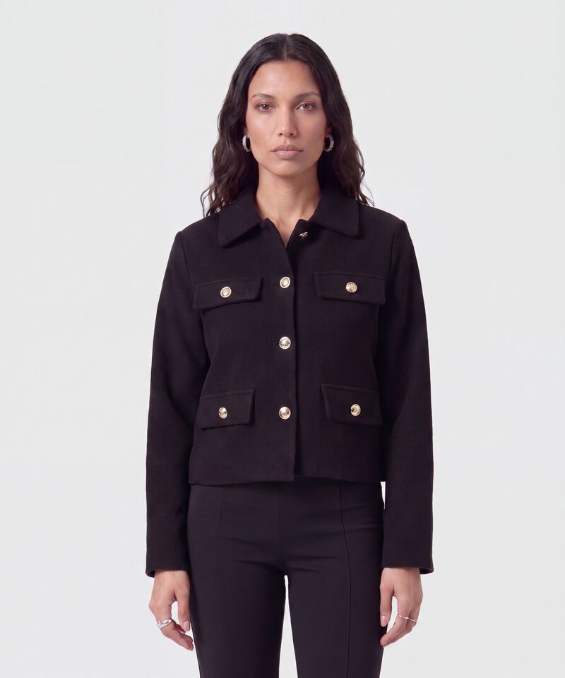 Chaqueta Corta Con Botones Dorados Para Mujer