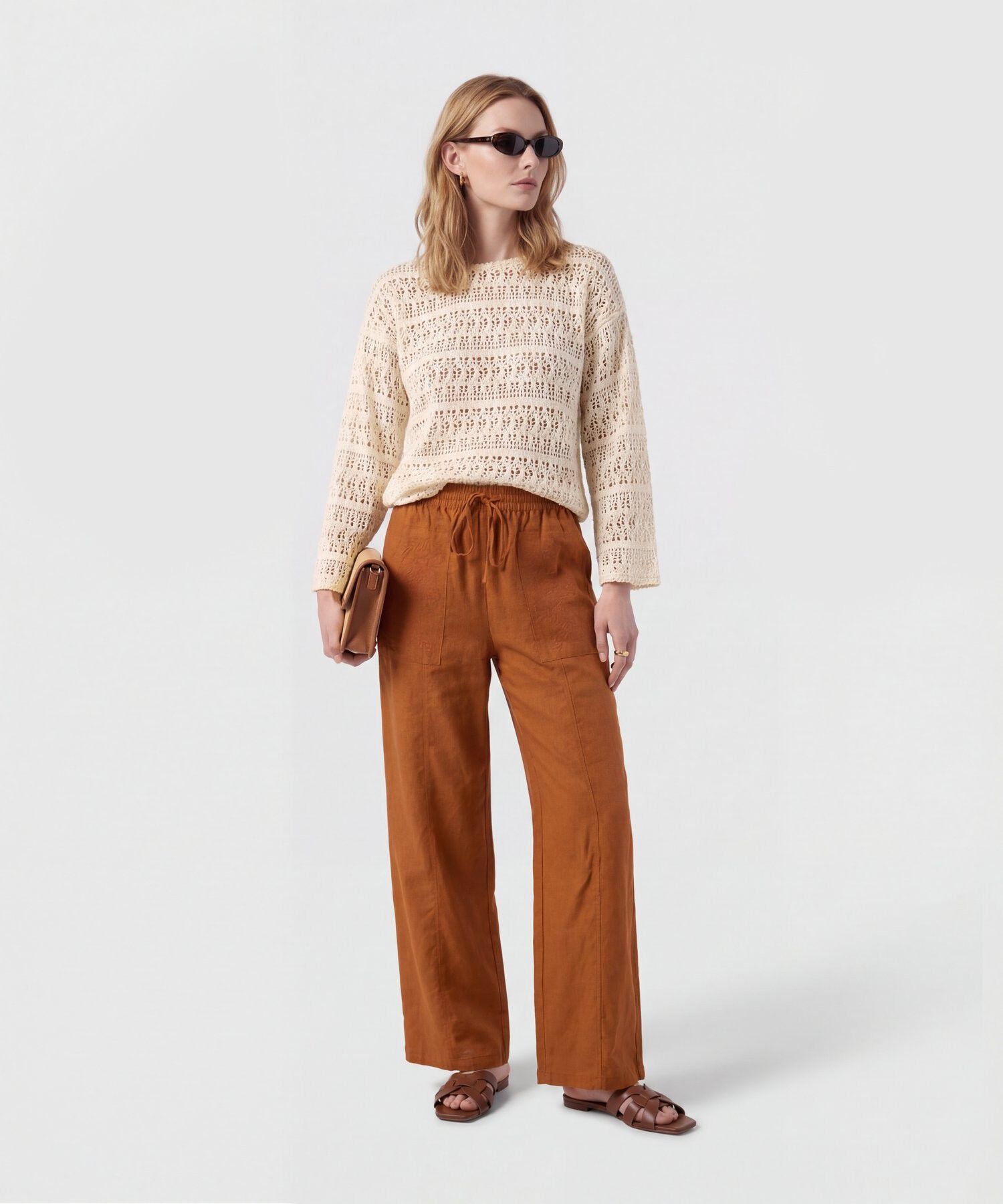 Saco De Punto Calado Con Dise&ntilde;o De Encaje Mujer