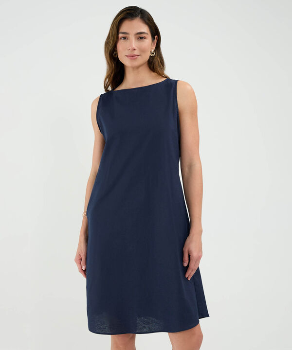 Vestido Escote Redondo en Efecto Lino image number null