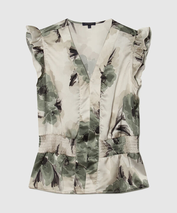 Blusa Estampada Manga Sisa Con Arandela