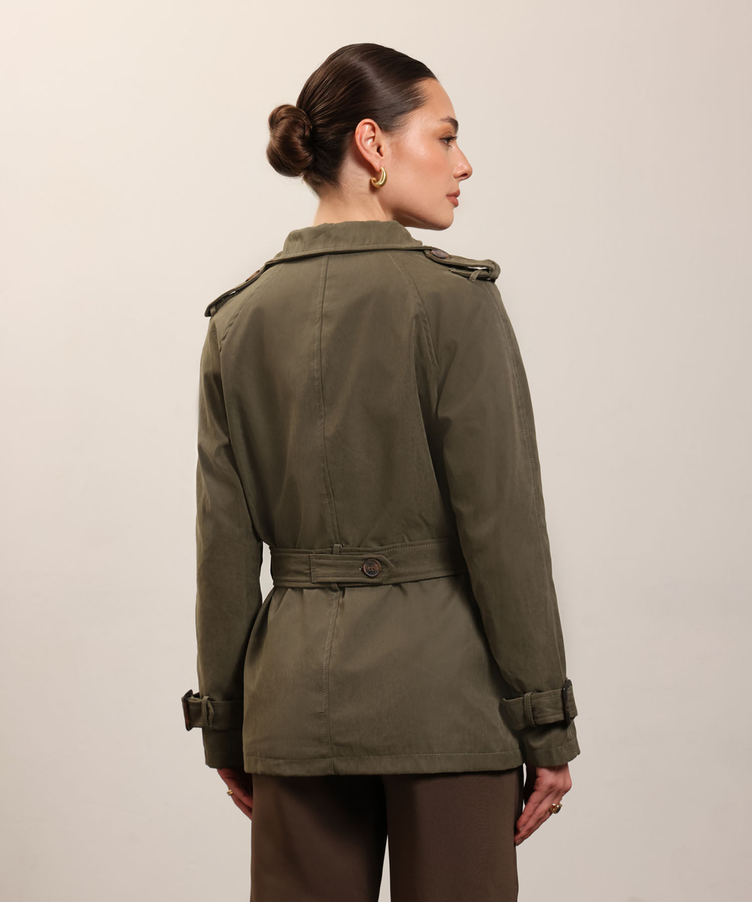 Chaqueta Trench Unicolor Con Cinturon 