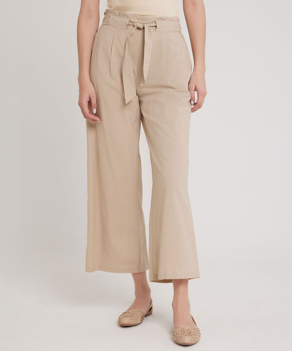 Pantalon Moda Tipo Paper Bag, Bota Amplia Con Bolsillos Laterales Y Cinturón Para Anudar, Cristales Linea Moda