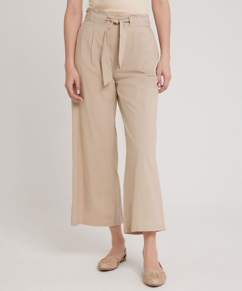 Pantalon Moda Tipo Paper Bag, Bota Amplia Con Bolsillos Laterales Y Cinturón Para Anudar, Cristales Linea Moda
