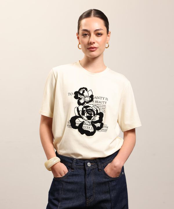 Camiseta Estampada Cuello Redondo Para Mujer