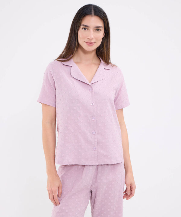 Conjunto Pijama Manga Corta, Pantalon Largo Cuello Resort Para Mujer image number null