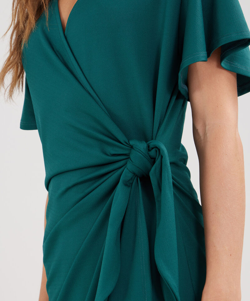 Vestido Unicolor Manga Corta, Escote En V