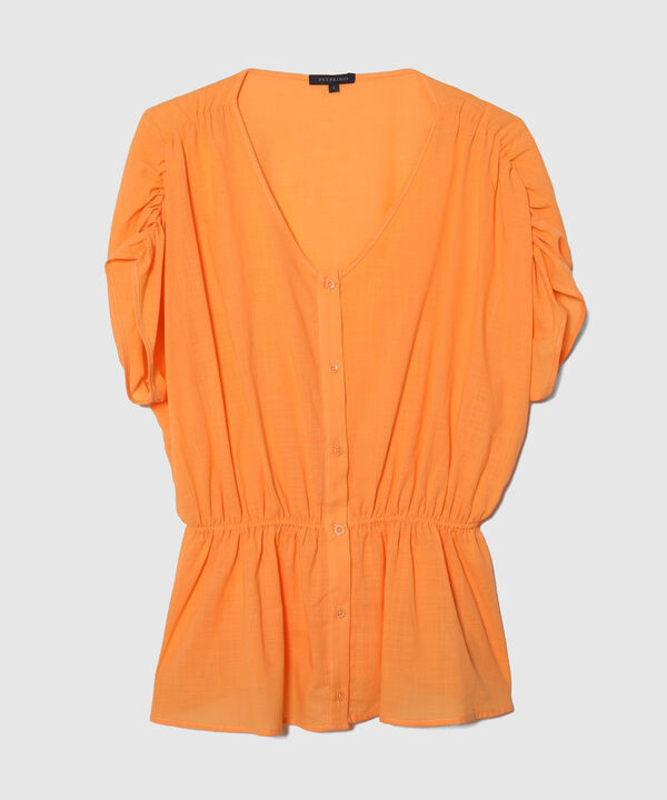 Blusa Manga Corta Con Elástico En Cintura