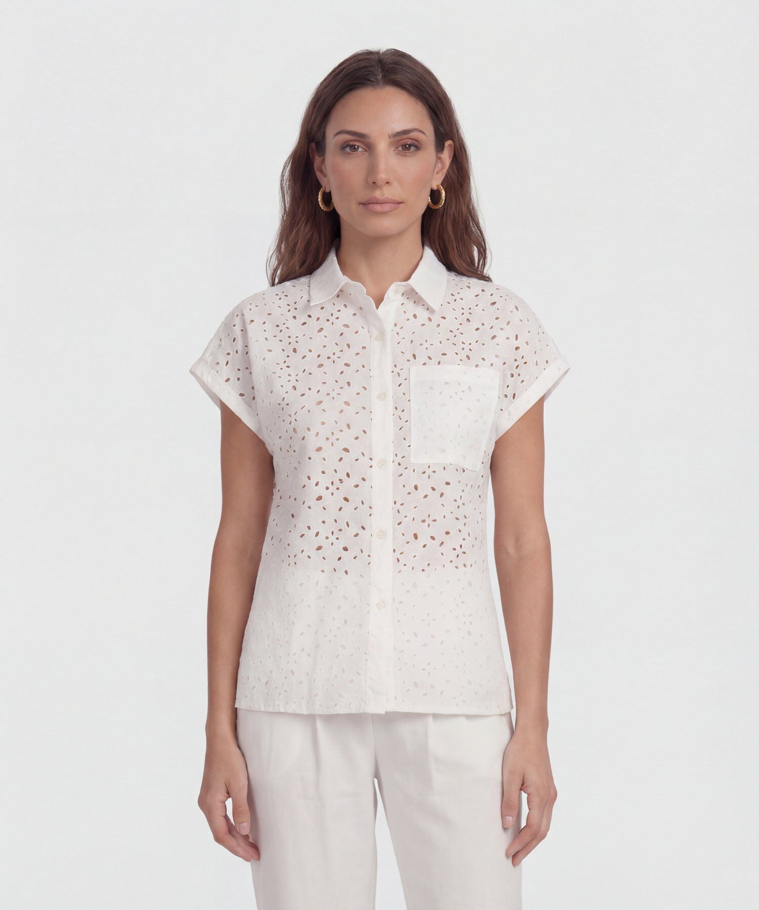 Camisa Manga Corta Con Bordado Para Mujer