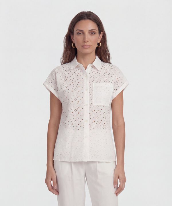 Camisa Manga Corta Con Bordado Para Mujer image number null