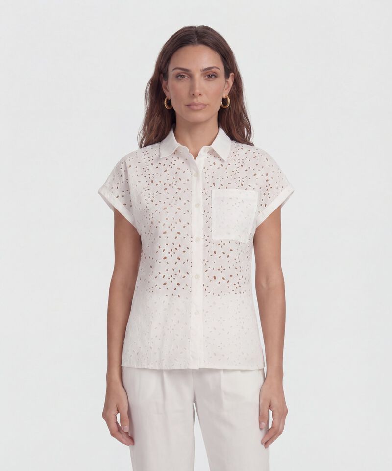 Camisa Manga Corta Con Bordado Para Mujer