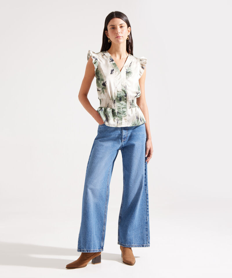 Blusa Estampada Manga Sisa Con Arandela