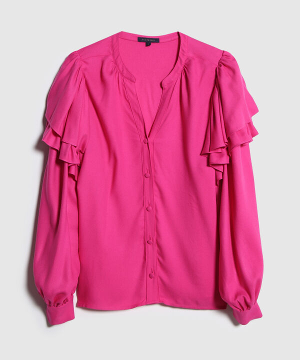 Blusa Unicolor Con Golas En Mangas