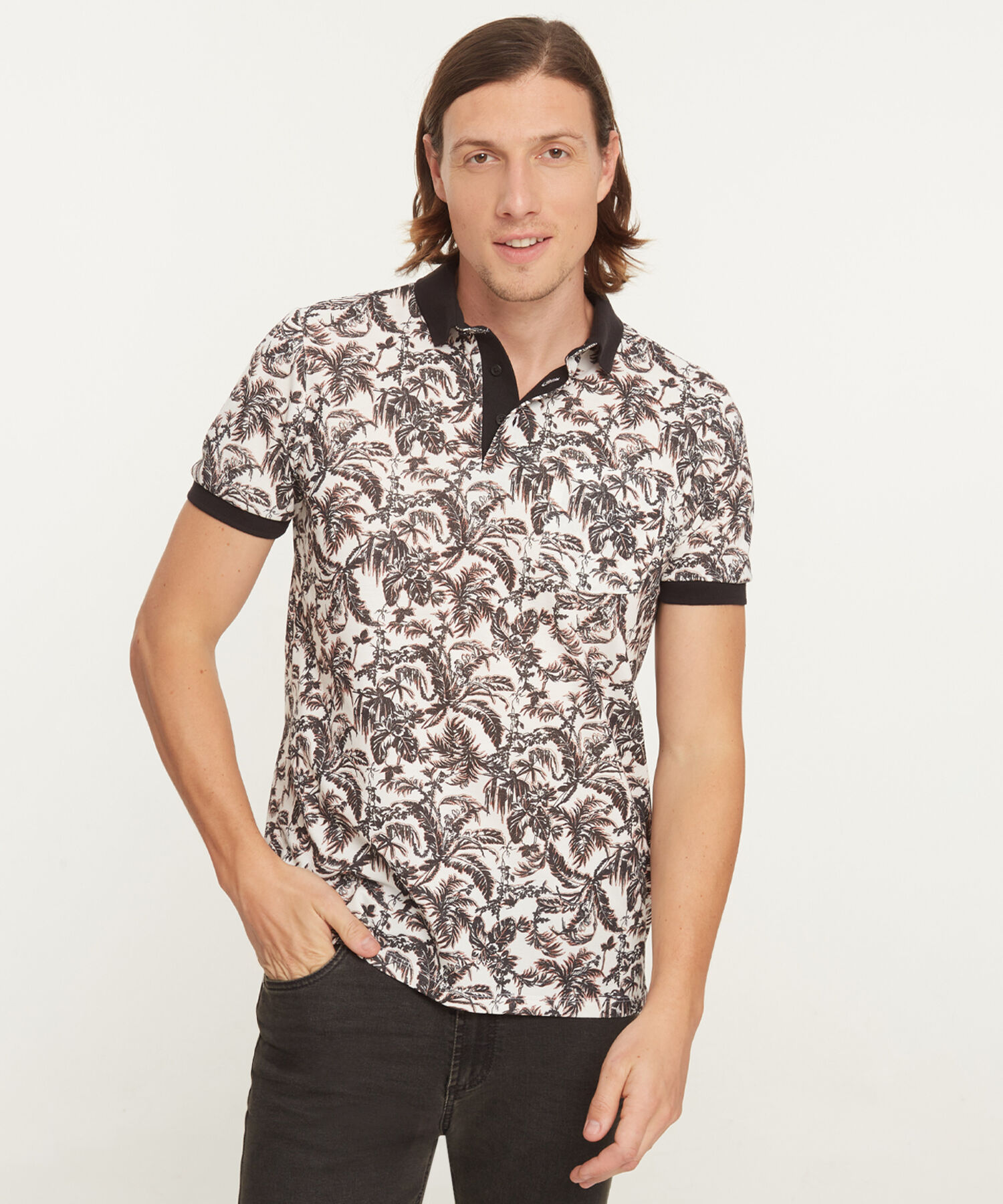 Polo Estampado, Cuello Y Puños Tejidos