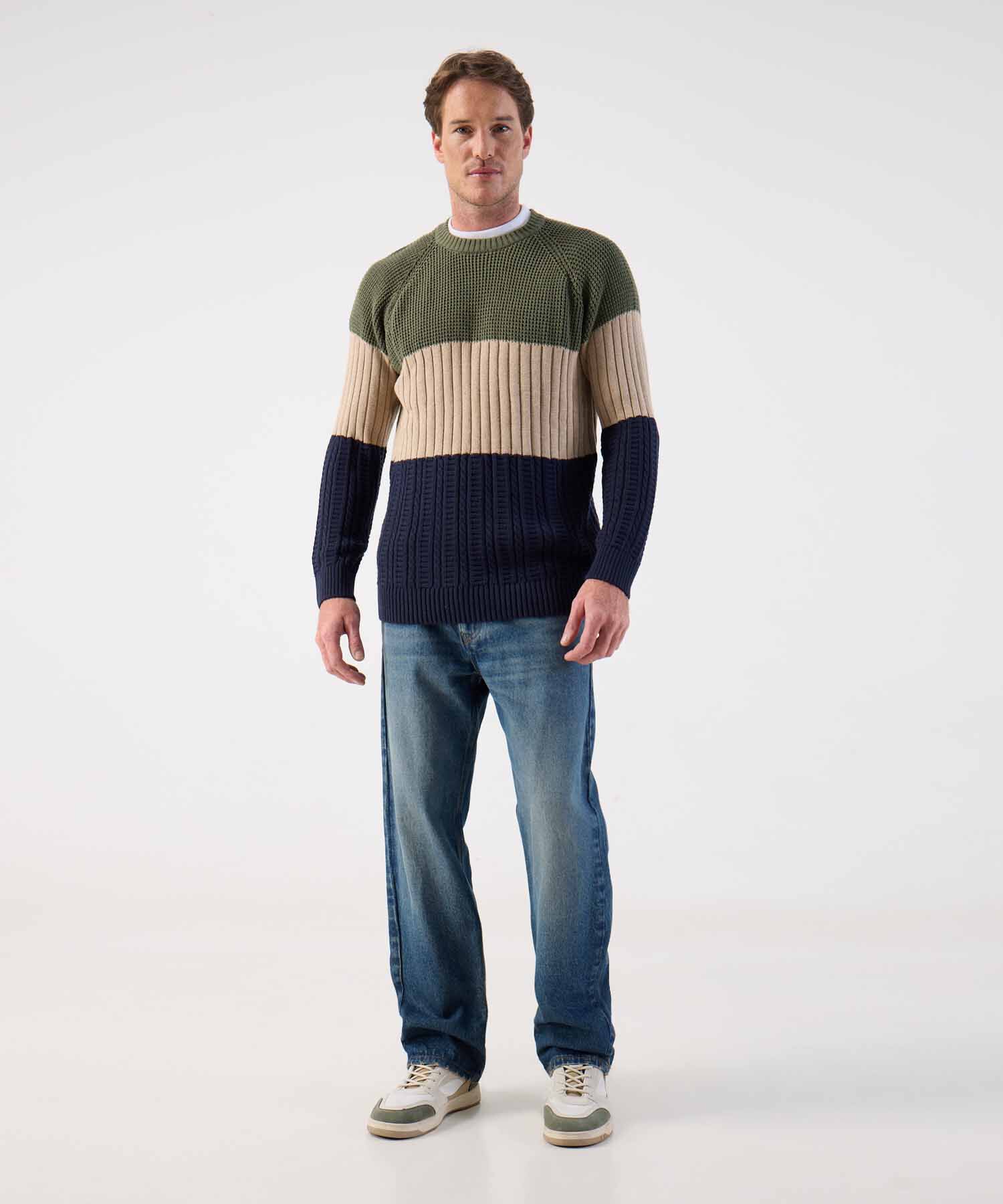 Buzo de Punto Grueso para Hombre con Diseño de Bloques