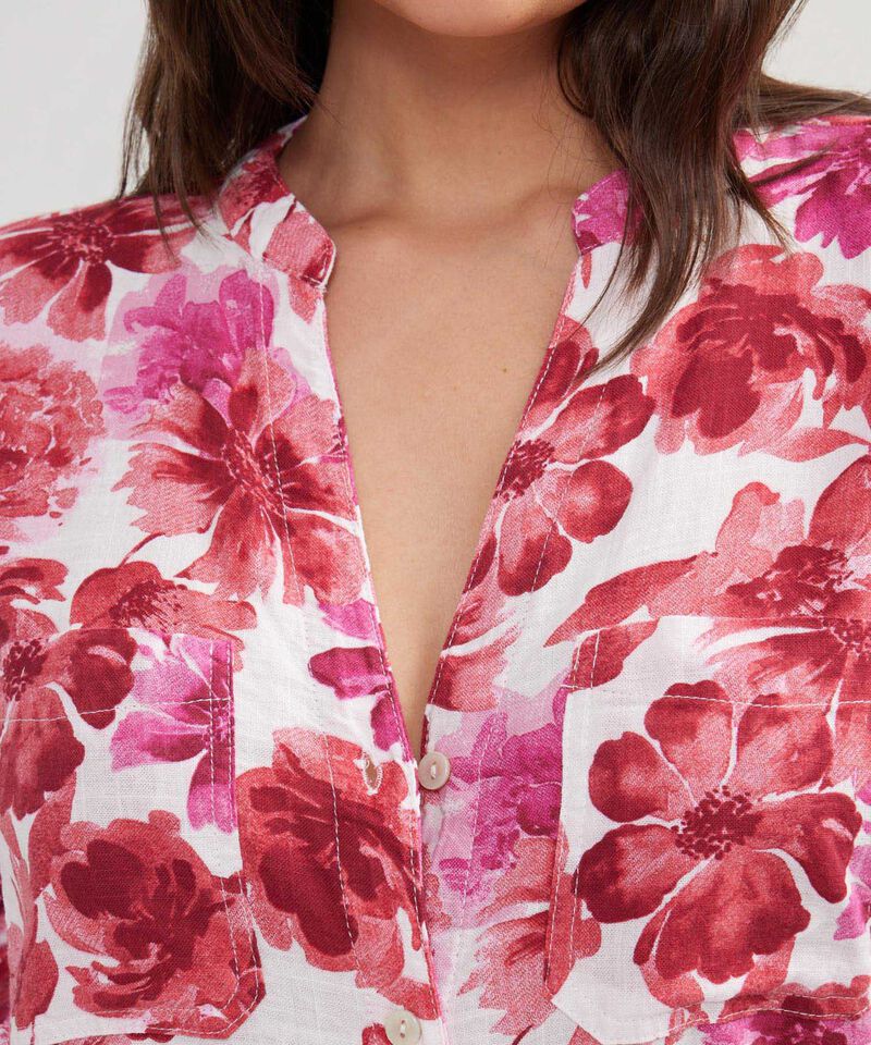 Blusa Manga Larga Estampada En Lino