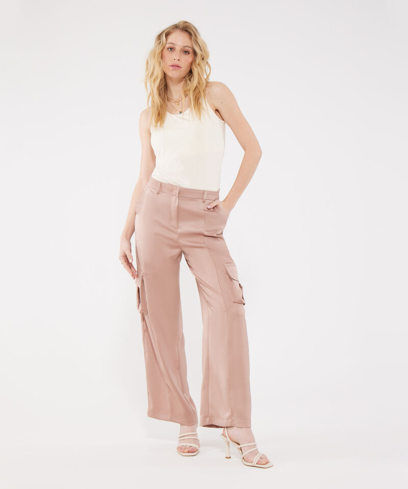 Pantalon Cargo Unicolor En Saten