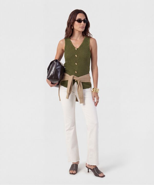 Chaleco De Tejido Con Botones Dorados Mujer