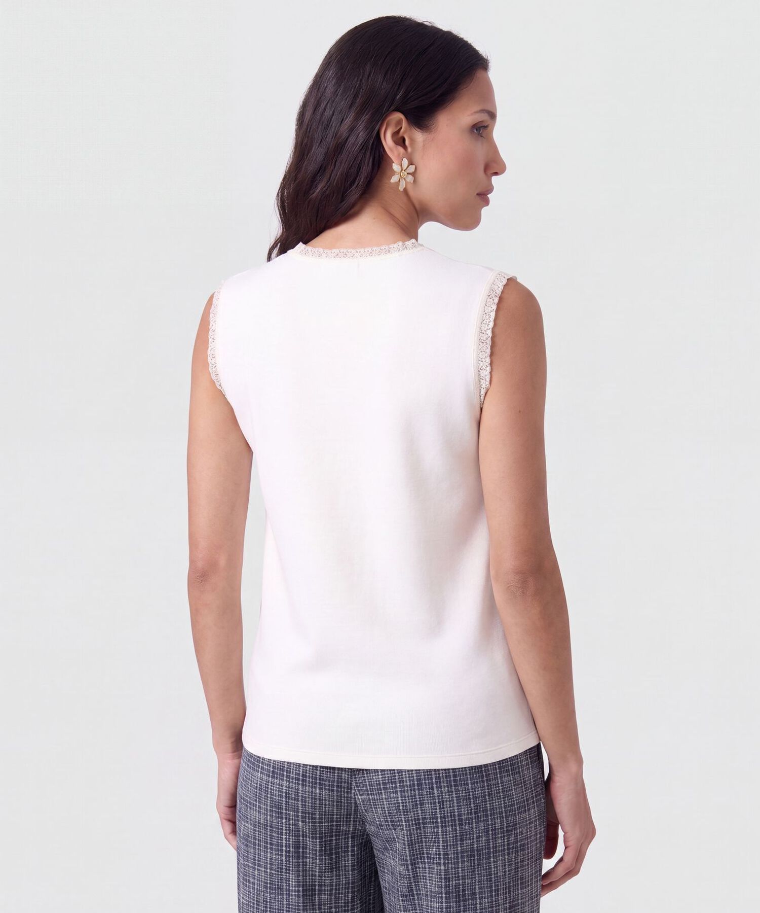 Camiseta Sin Mangas Con Encaje Para Mujer