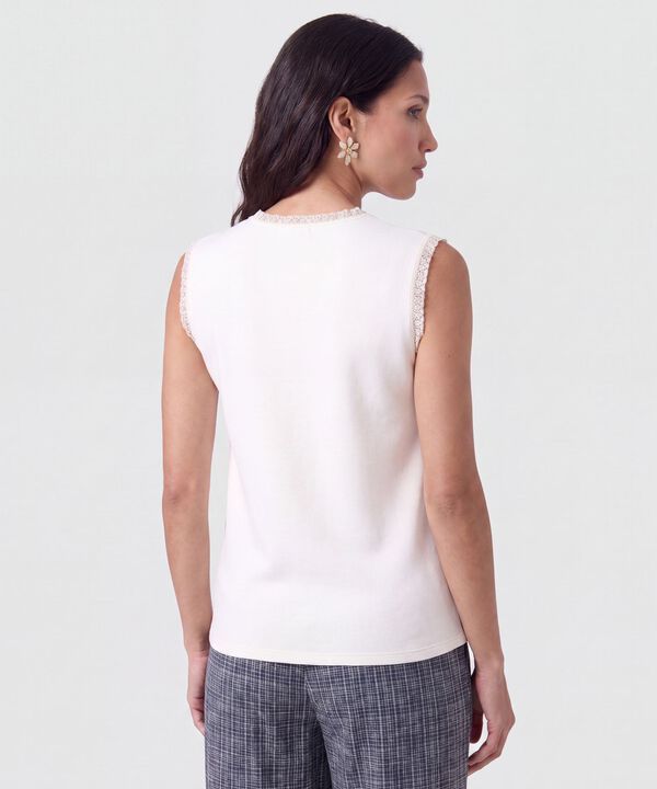 Camiseta Sin Mangas Con Encaje Para Mujer