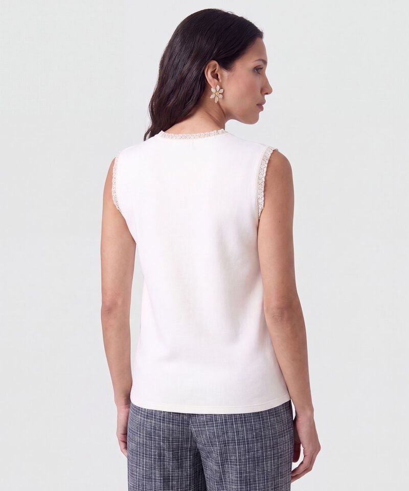 Camiseta Sin Mangas Con Encaje Para Mujer