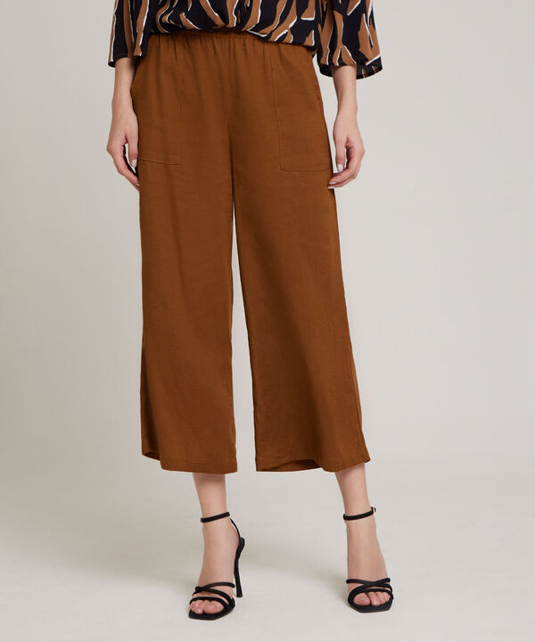 Pantalon Moda Tipo Culotte Unicolor, Resortado Con Bolsillos Diagonales, Tel Aviv Linea Moda
