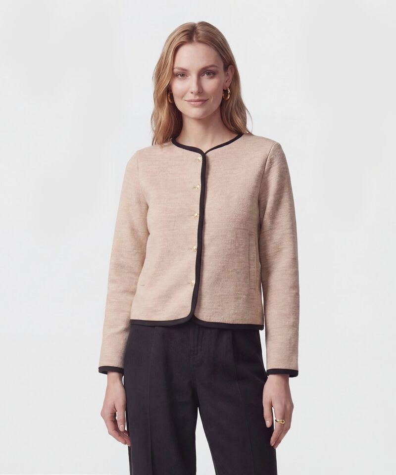 Chaqueta Con Ribetes En Contraste Para Mujer