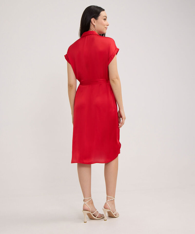 Vestido Unicolor Tipo Camisero, Manga Corta Con Botonadura En Frente