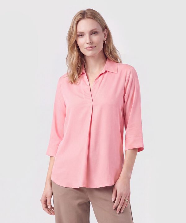 Blusa Camisera De Manga 3/4 Y Pliegue Mujer