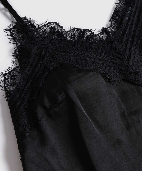 Top Unicolor Con Encaje Para Mujer