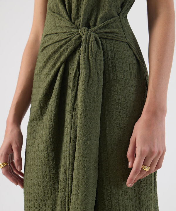 Vestido Para Mujer Midi Textura Nudo Frontal Elegante