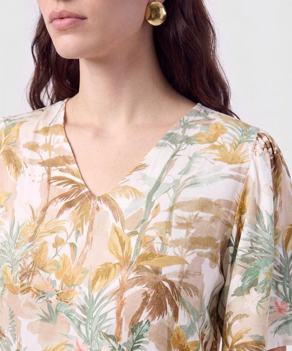 Blusa Cuello en V Manga Campana Mujer