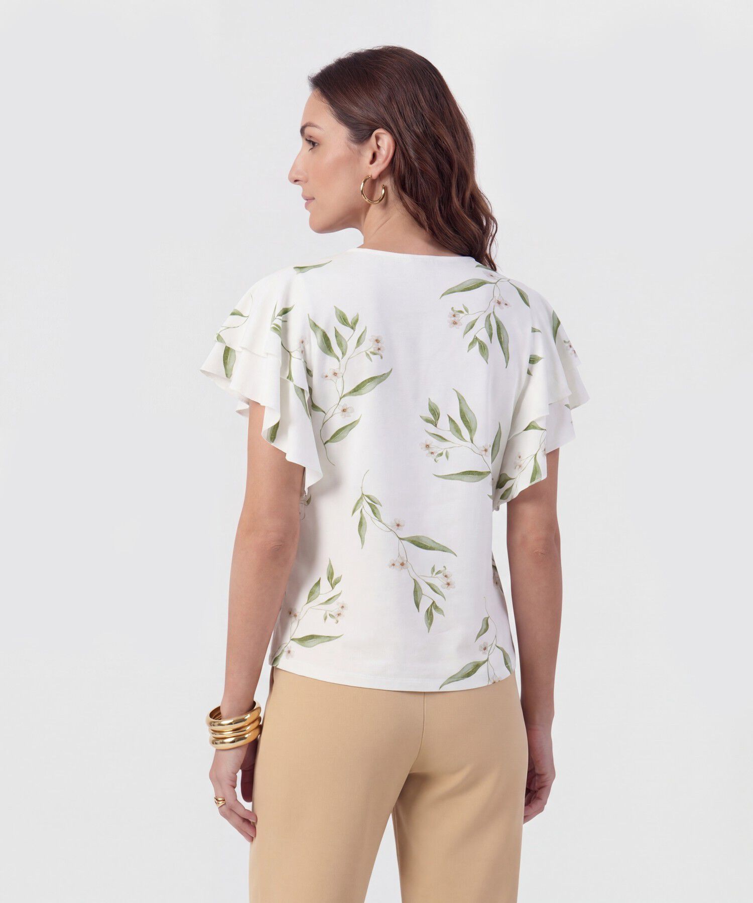 Camiseta Cuello En V Con Volantes Para Mujer