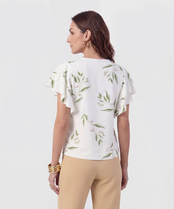 Camiseta Cuello En V Con Volantes Para Mujer