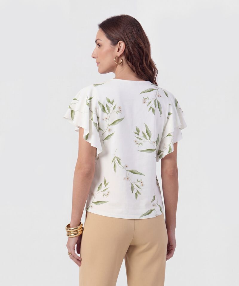 Camiseta Cuello En V Con Volantes Para Mujer