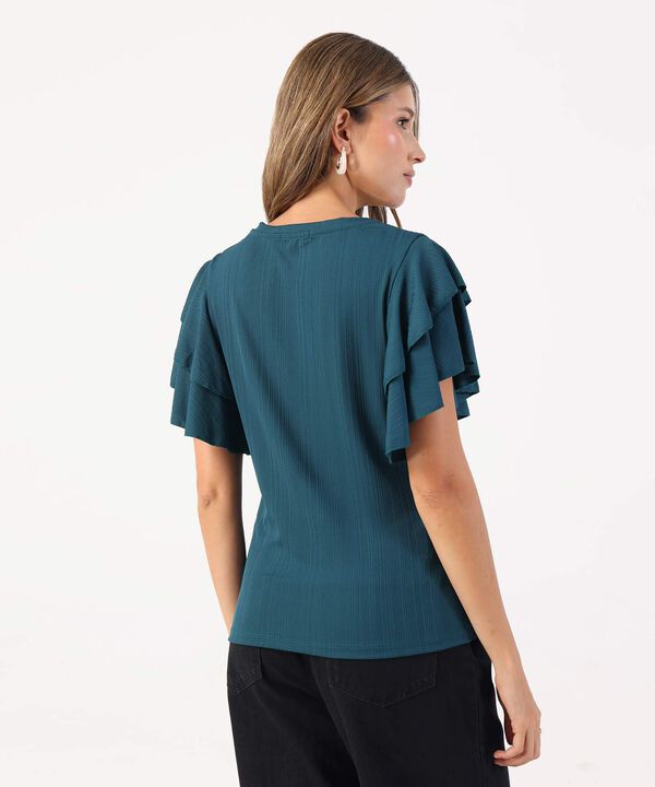 Camiseta Unicolor Textura Manga Corta Con Boleros, Tr&oacute;pico Floral