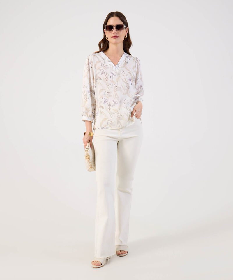 Blusa de Manga 3/4 con Escote en V para Mujer