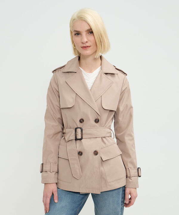 Chaqueta Tipo Trench Unicolor Con Cinturon image number null