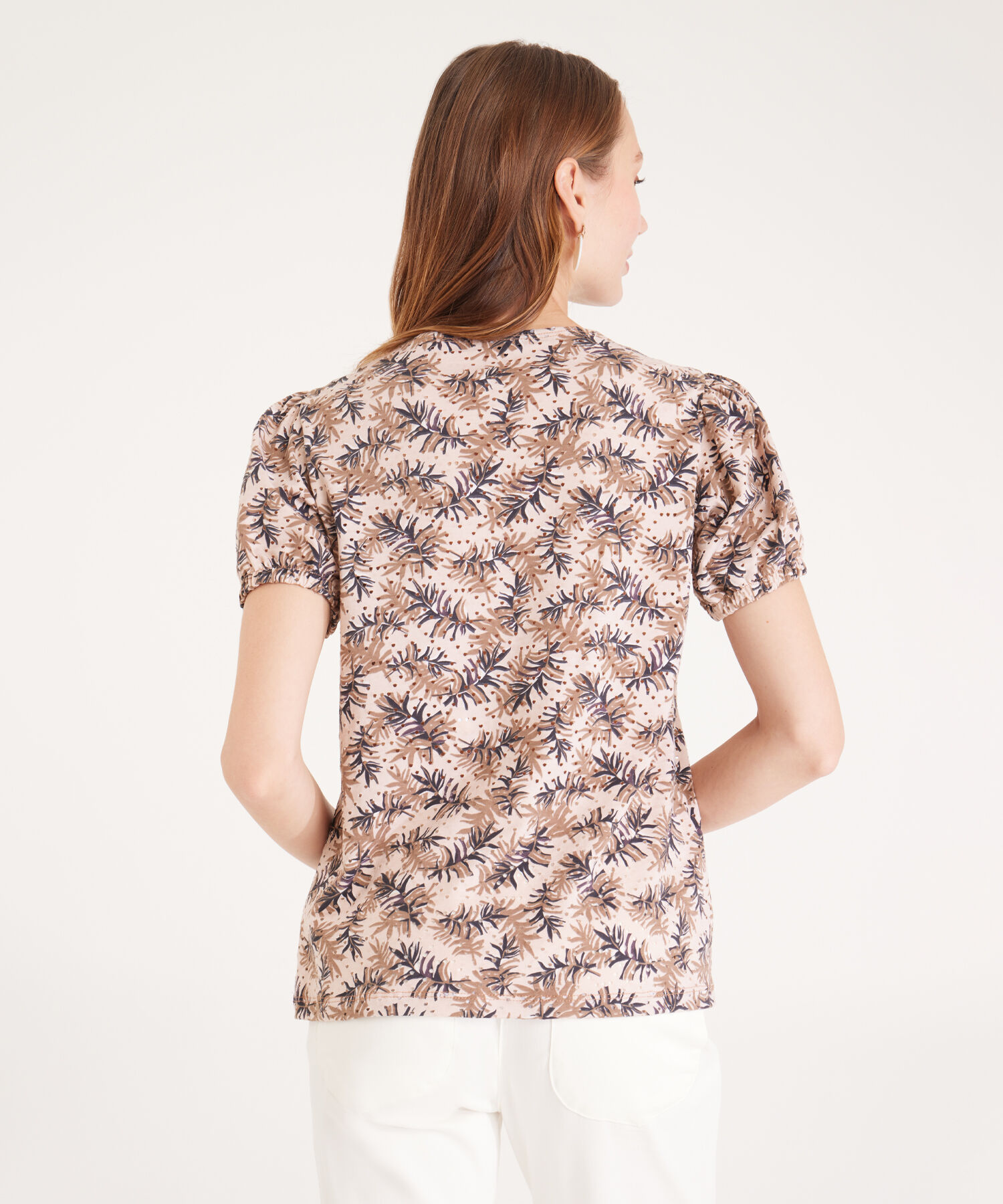 Camiseta Estampada Manga Corta Con Cabeza De Manga Bombacha, Cuello Redondo
