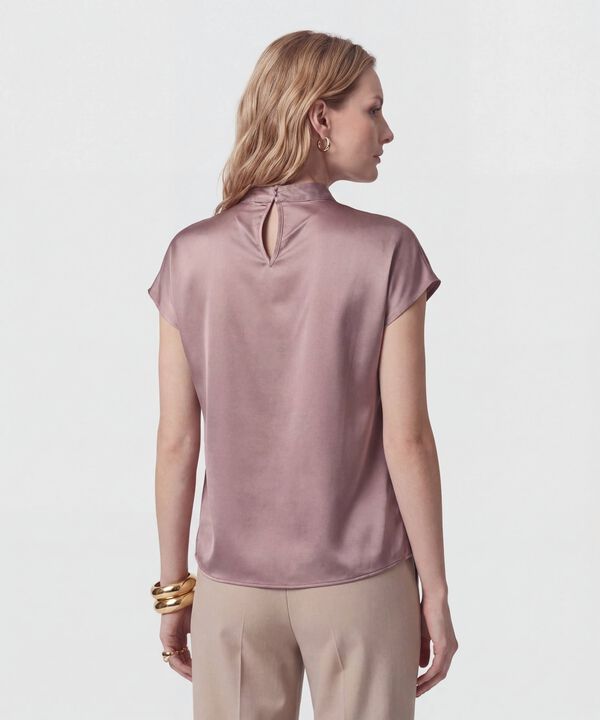 Blusa Unicolor De Cuello Alto Para Mujer