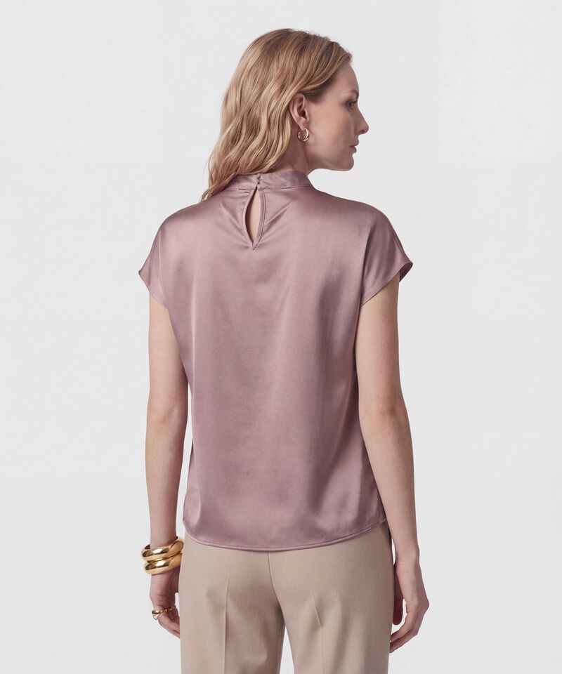 Blusa Unicolor De Cuello Alto Para Mujer