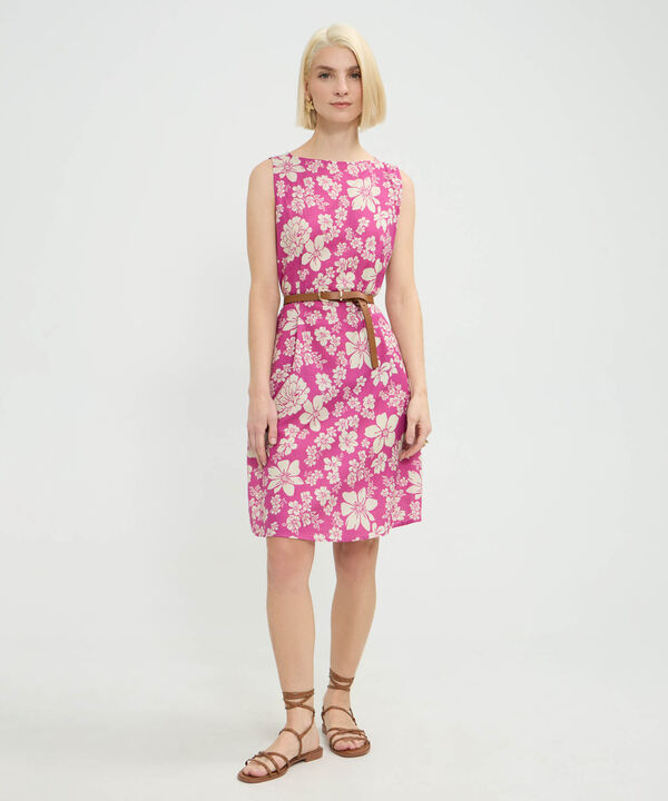 Vestido Estampado en Efecto Lino image number null