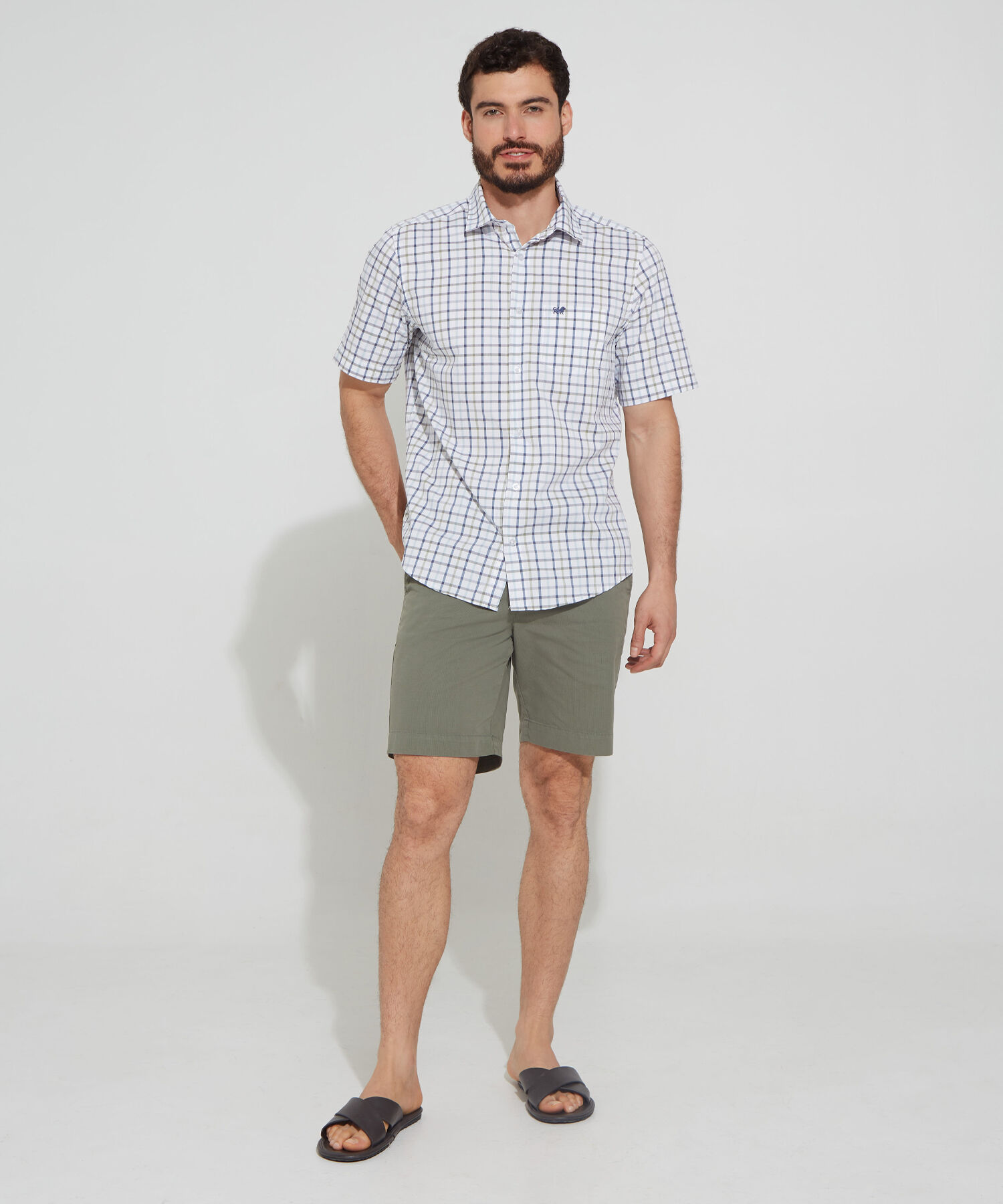Camisa Manga Corta Cuadros Estampados Con Bolsillo