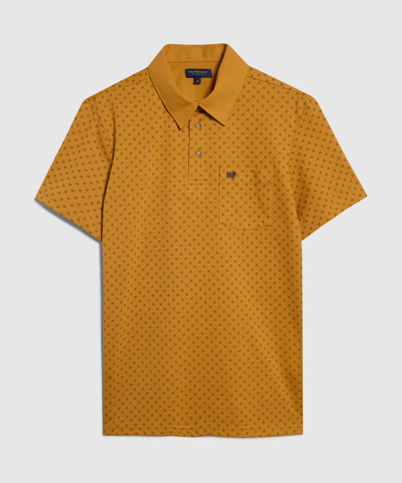Polo Estampada, Cuello Duro Con Bolsillo, Silueta Regular Fit