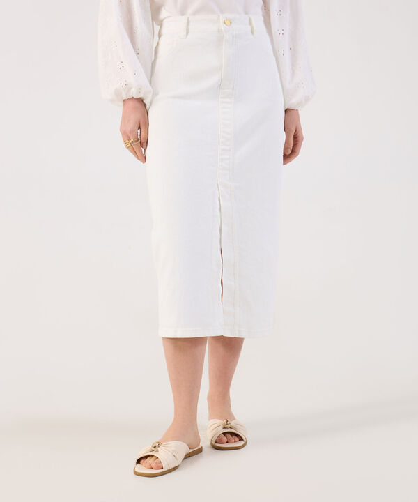 Falda Midi en Denim con Abertura Frontal para Mujer image number null