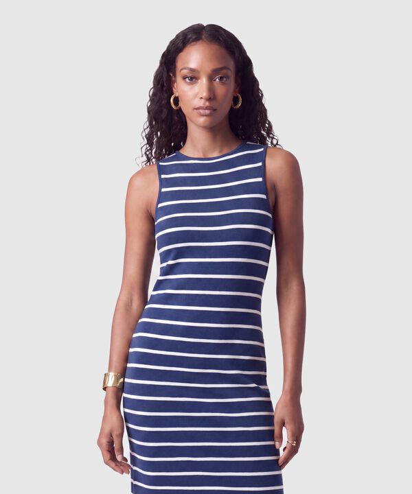 Vestido Ajustado A Rayas De Cuello Redondo Mujer