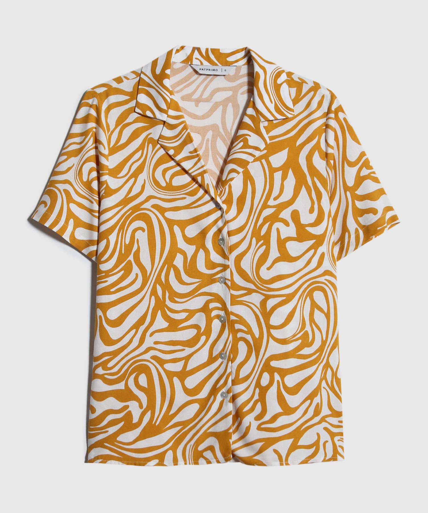 Camisa Estampada, Manga Corta, Cuello Camisero
